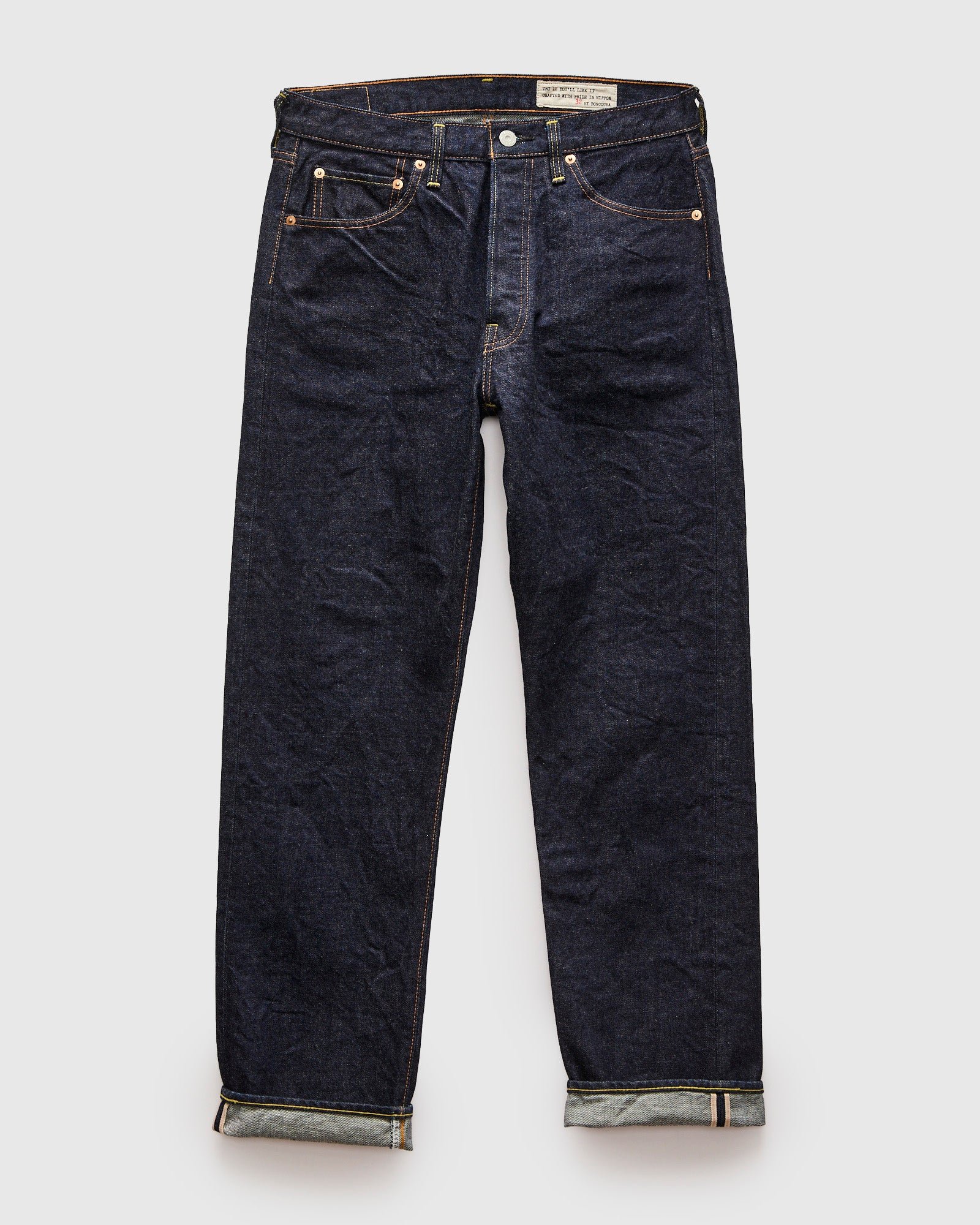Boncoura 66 in 15oz indigo rinsed selvedge, Ivy League fit