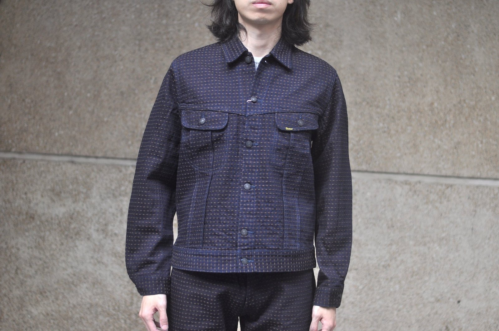 Studio D'Artisan 15oz Denim Sashiko ranch jacket in indigo and kakishibu