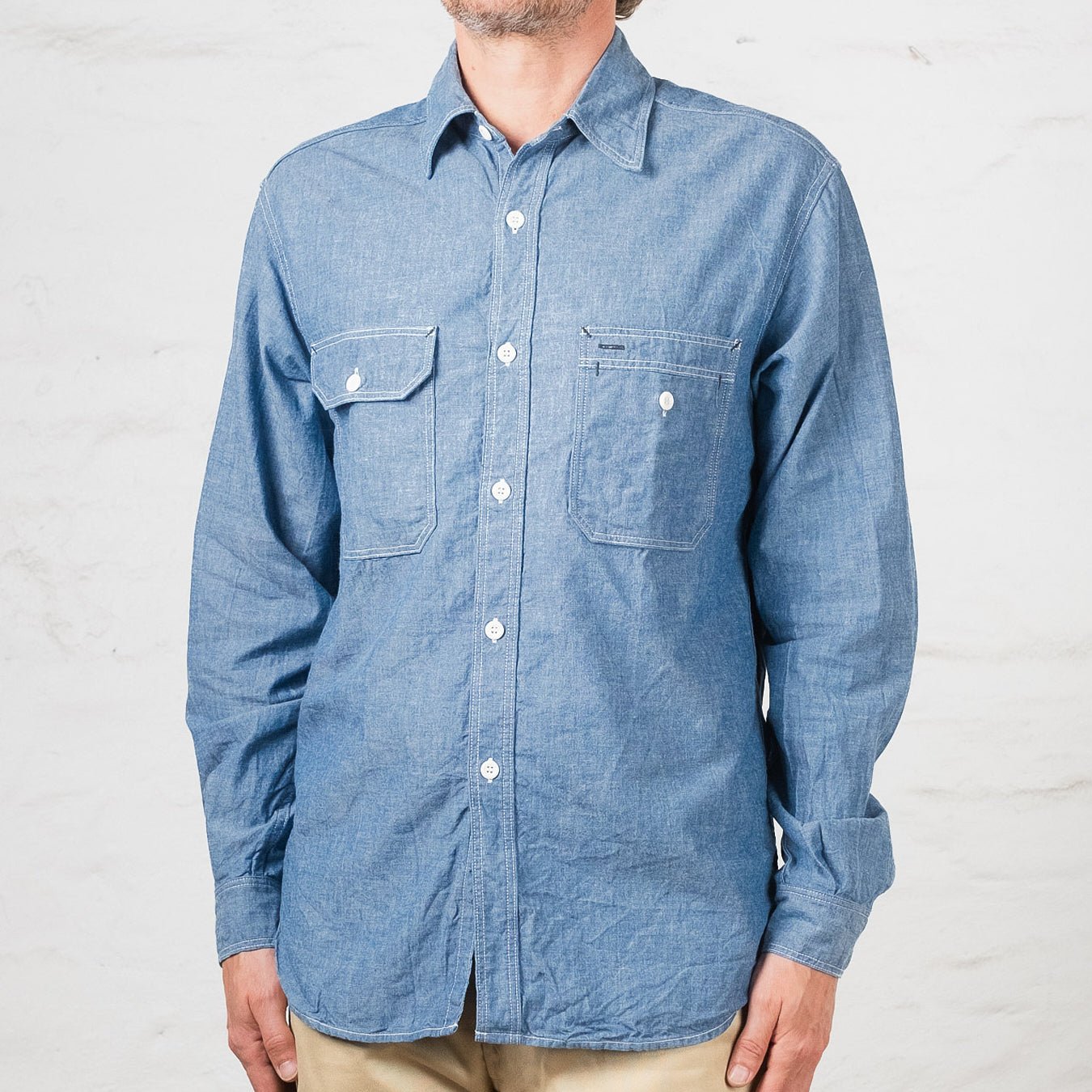 The Real McCoys 8HU chambray serviceman shirt, light blue