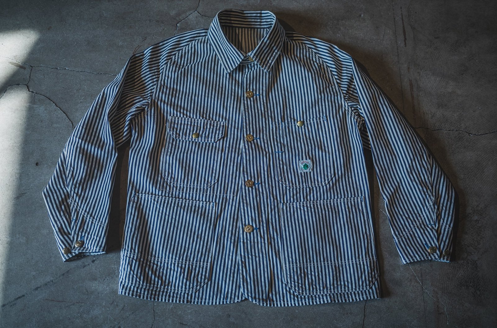 TCB Cat Head jacket in hickory stripe